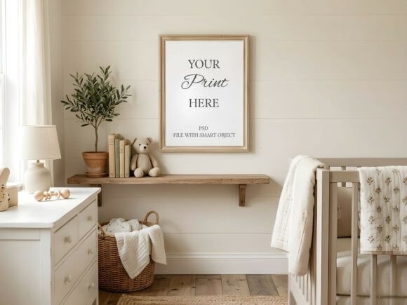 Download Cozy Scandi Nursery Shelf Frame Mockup - Mockup Collection