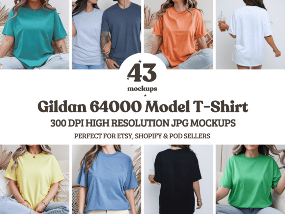 Download Gildan 64000 Model T-Shirt Mockup Bundle - Mockup Collection